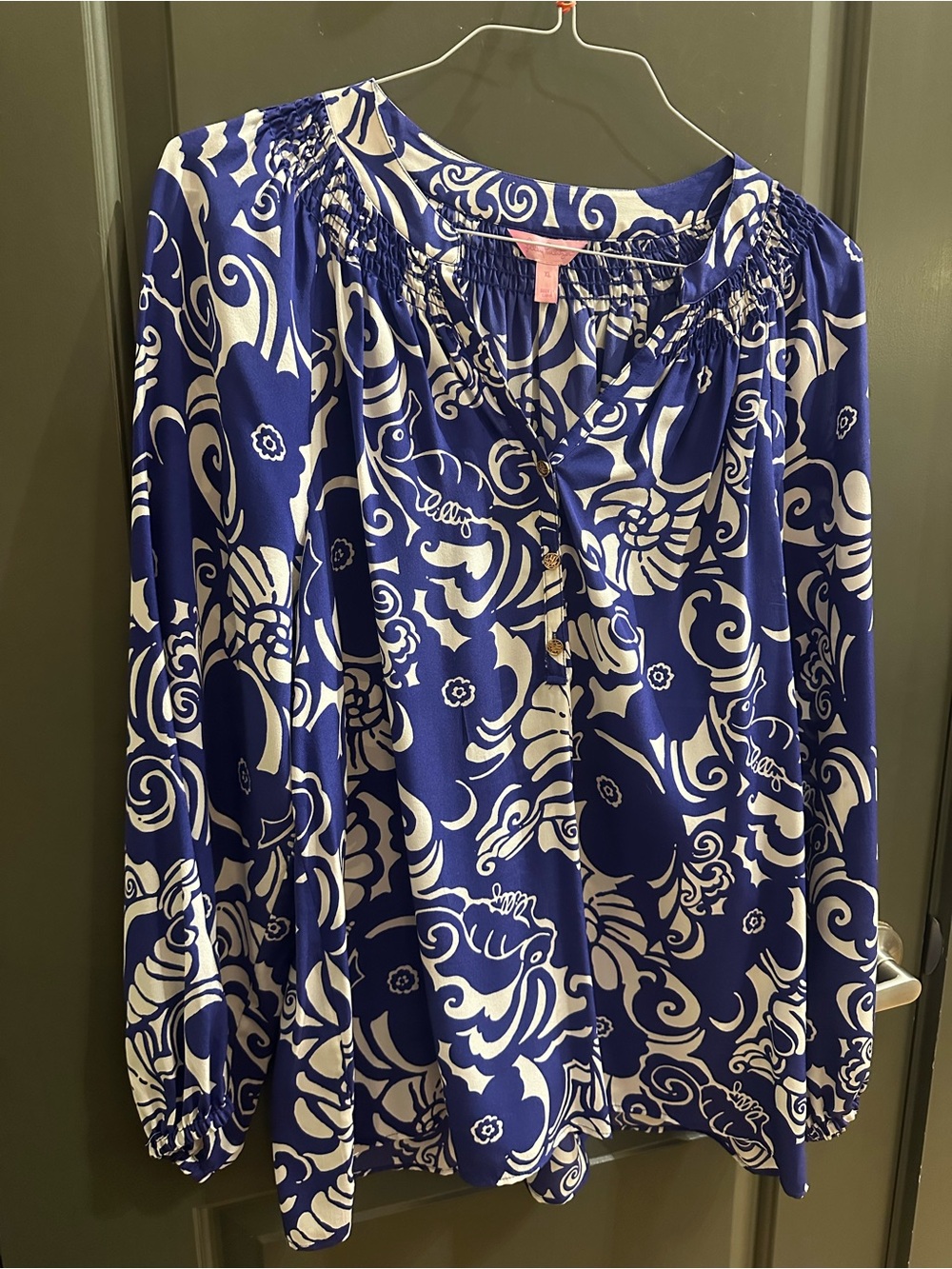 Lilly Pulitzer Cobalt Blue and White Printed Elsa Top Size XL